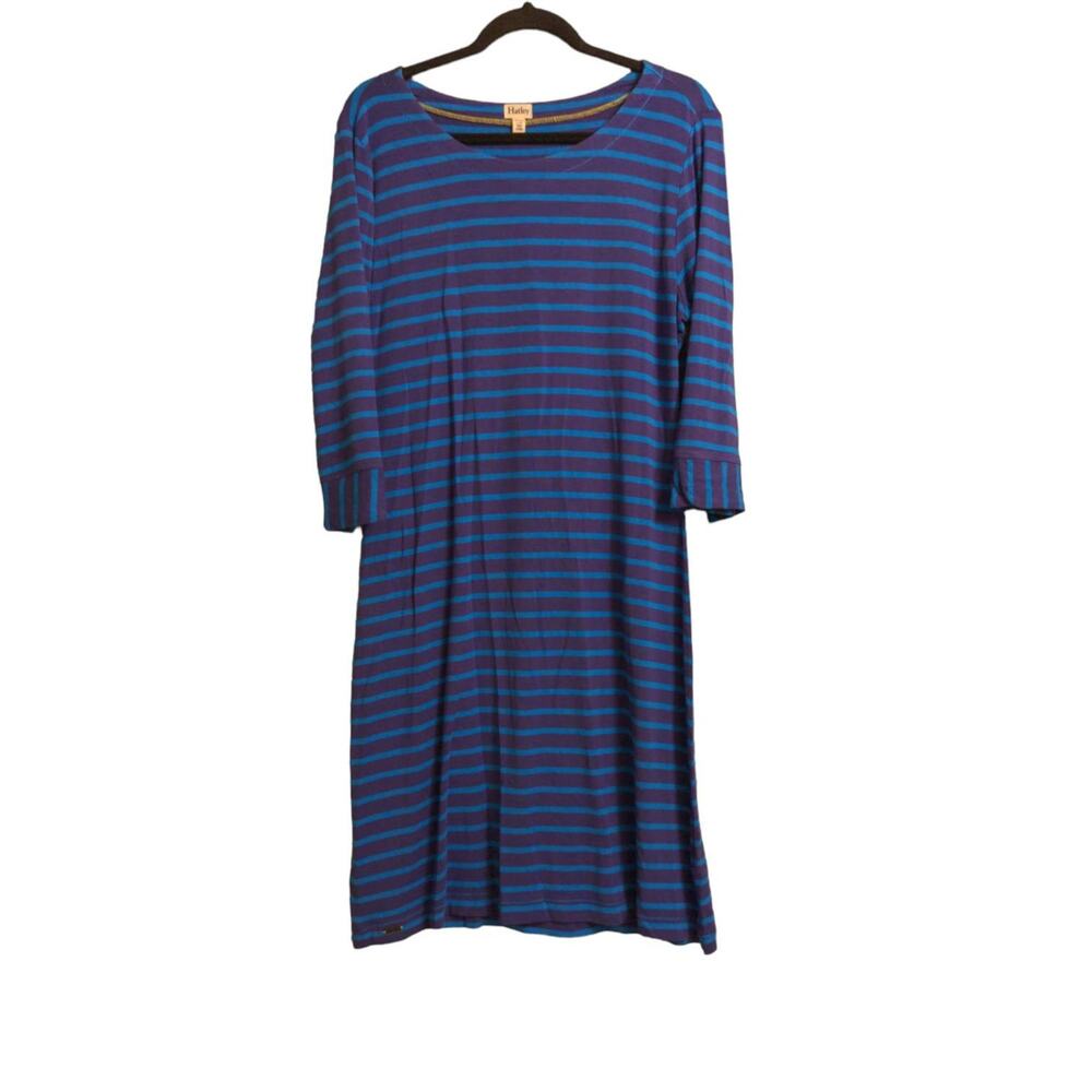 Hatley Womens Sheath Dress Purple Blue Stripe Stretch Long Sleeve Knee Length L